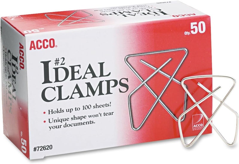 ACCO Brands Ideal Butterfly Paper Clamps, Steel Wire, Small 1.5 Inch Size, 100 Sheet Capacity, Silver, 50 Clamps per Box - Image 1