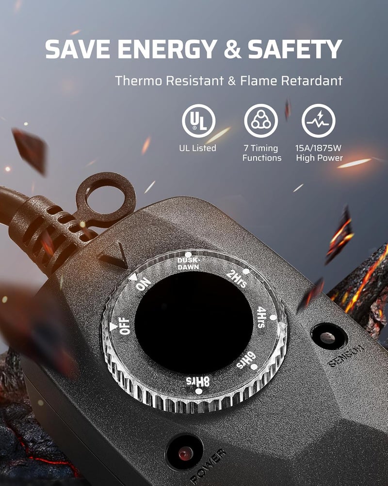 DEWENWILS Light Timer Outdoor Weatherproof with 12 FT Extension Cord, Photocell Timer Switch with 3 Grounded Outlets for Christmas Decorations, Landscape Light, String Lights, UL Listed - Image 5