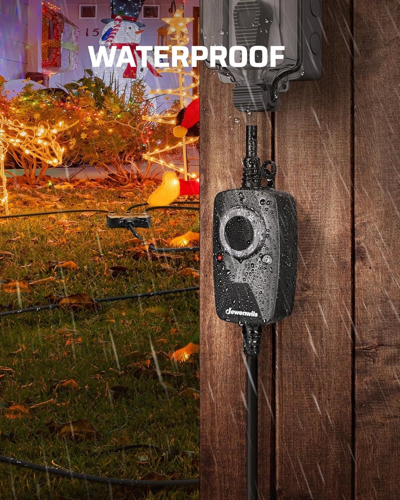 DEWENWILS Light Timer Outdoor Weatherproof with 12 FT Extension Cord, Photocell Timer Switch with 3 Grounded Outlets for Christmas Decorations, Landscape Light, String Lights, UL Listed - Image 3