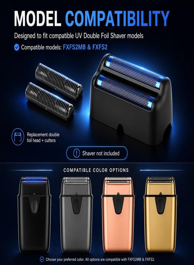 DODAER Replacement Double Foil and Cutter Blades Set Compatible with BaBylissPRO UV-Double Shaver,(Black Double Foil-2 Pack - Image 3