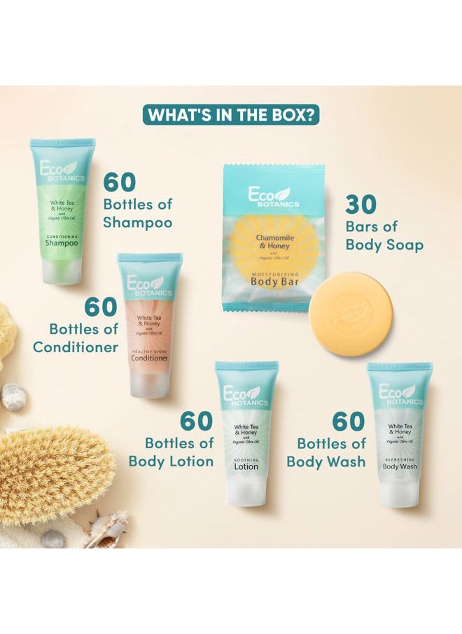 Terra Pure - Eco Botanics Hotel Soaps & Toiletries Bulk Set | 0.85oz Hotel Shampoo & Conditioner, Body Wash, Body Lotion & Bar Soap Travel Size | 300 Pieces - Image 1