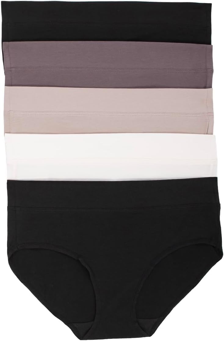 Felina Womens 5 Pack Pima Cotton Wide Waistband Hipster (US, Alpha, X-Large, Regular, Regular, Black/Black/Sparrow/Bark/Almost Mauve) - Image 1