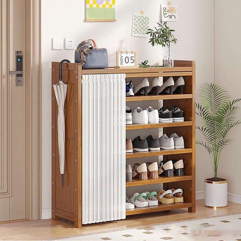 AOHRYME 6-Tier Shoes Rack Organizer Natural Bamboo - Freestanding Shoe Rack Cabinet, Shoe Storage Organizer Bamboo With Dustproof Cover, Freestanding Shoes Rack Suitable For Entrances, Living Rooms - Image 1