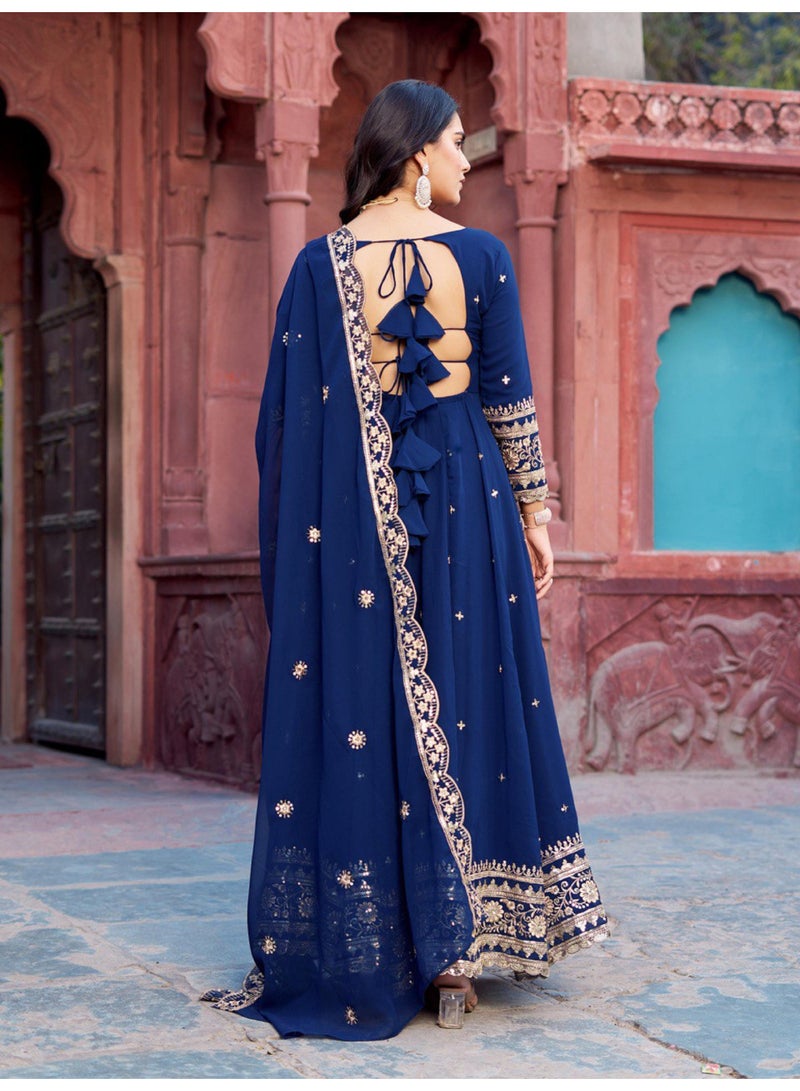 Super Asian Elegant Faux Georgette Gown Set with Pant & Embroidered Dupatta – Thread & Sequin Work - Image 2