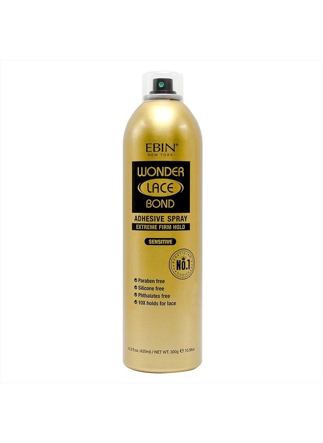 EBIN NEW YORK Wonder Lace Bond Adhesive Spray Sensitive - Extreme Firm Hold 14.2 fl. oz./ 402mL |Sensitive Use, Fast Drying,No Residue, No Build-up, Powerful Hold, All-Day Hold, Easy Daily Wig Install  - Image 1