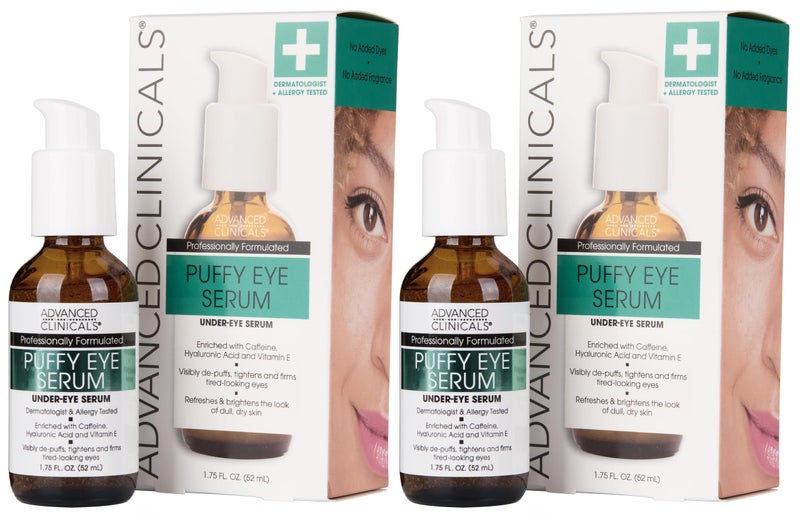 Advanced Clinicals Puffy Eye Under Eye Serum | Visible Anti Aging Brightening Vitamin C + Caffeine Serum Helps Improve Look Of Puffiness, Fine Lines, Dark Circles, & Uneven Skin Tone, 2-Pack - Image 1