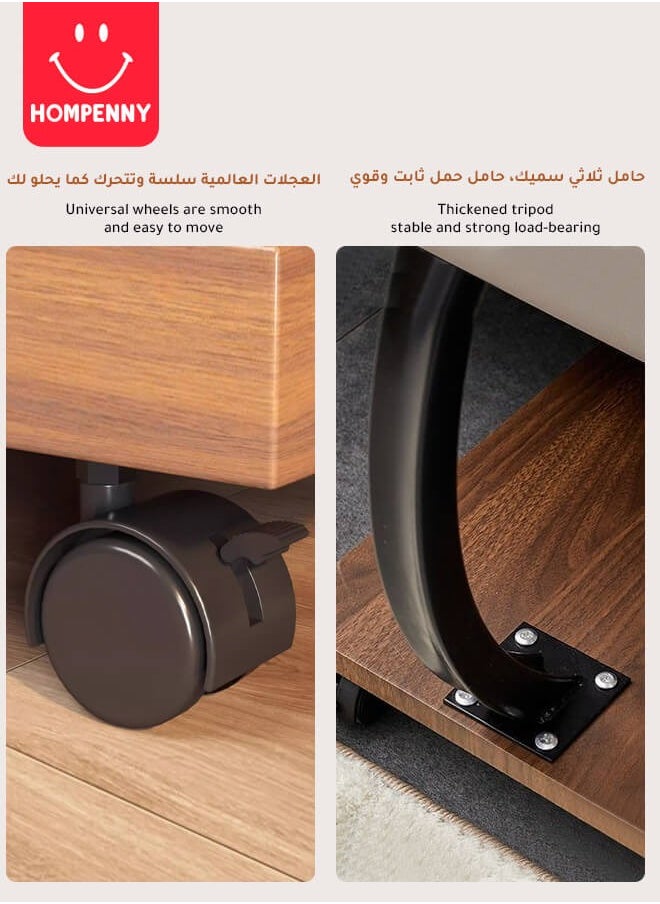 Hompenny - Multi-Functional C-Shaped End Table | Movable Sofa Coffee Table | Bedroom Nightstand | Luxury Wood Grain Small Table | 360° Swivel Wheels | Easy Storage - Image 1