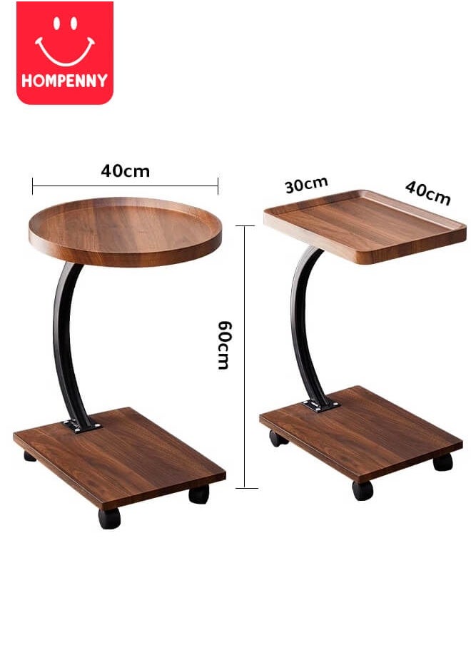 Hompenny - Multi-Functional C-Shaped End Table | Movable Sofa Coffee Table | Bedroom Nightstand | Luxury Wood Grain Small Table | 360° Swivel Wheels | Easy Storage - Image 1
