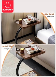 Hompenny Multi-Functional C-Shaped End Table | Movable Sofa Coffee Table | Bedroom Nightstand | Luxury Wood Grain Small Table | 360° Swivel Wheels | Easy Storage  - Image 3