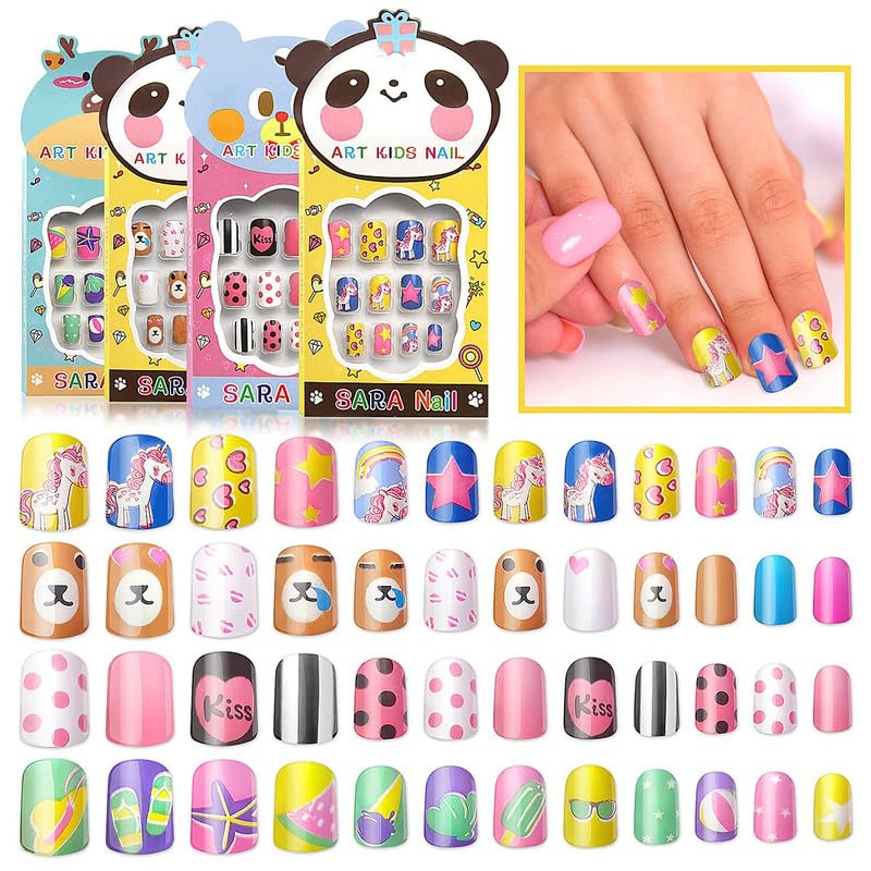 XVIA Fake Nails Children Girls Artificial Nails Art Kit with Glue 12 PCS of Stick on Nails Flowers Design Multi Colour 12 pcs 1 BOX6 PACK - Image 3