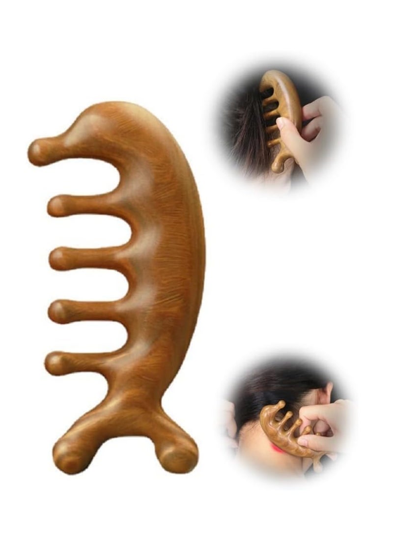 مشط تدليك متعدد الوظائف من خشب الصندل، مشط تدليك الرأس، مشط تدليك خشبي، أداة غوا شا لكشط فروة الرأس وتدليك الشعر، محفز لفروة الرأس، مدلك للوجه والجسم - Image 1