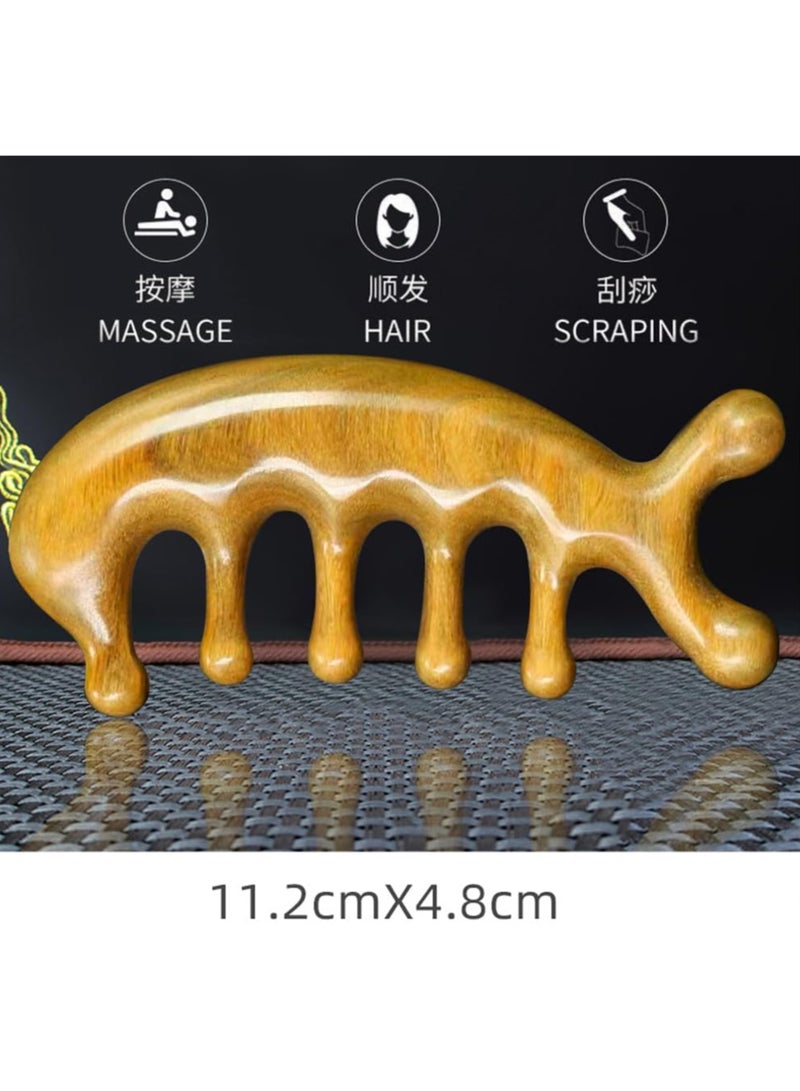 مشط تدليك متعدد الوظائف من خشب الصندل، مشط تدليك الرأس، مشط تدليك خشبي، أداة غوا شا لكشط فروة الرأس وتدليك الشعر، محفز لفروة الرأس، مدلك للوجه والجسم - Image 2