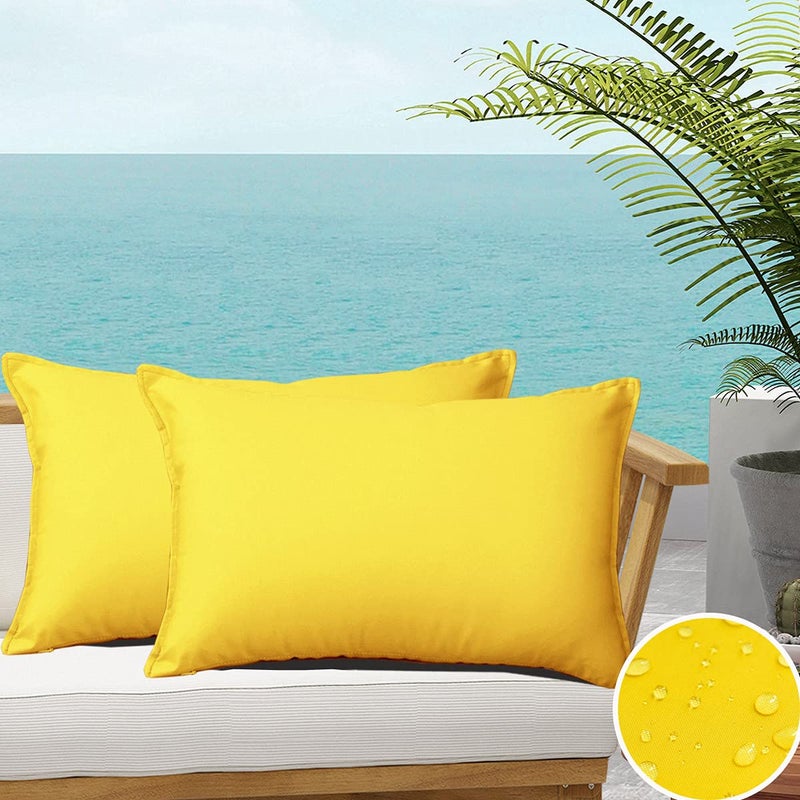 SOFJAGETQ Yellow Outdoor Waterproof Throw Pillow Covers Summer Durable Vibrant Decorative Cushion Shem for Patio Funiture Garden Outdoor Sofa 12x20 Inches 2 Pack