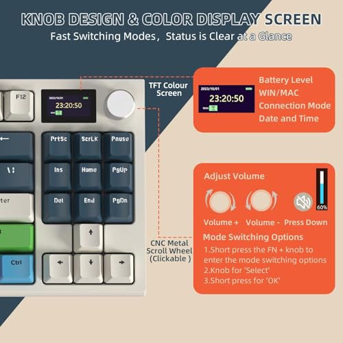 MAMBASNAKE ATTACK SHARK K86 Wireless Mechanical Keyboard with 1.2" TFT Color Display & CNC Knob,Hot Swappable RGB Backlit,2.4GHz/BT/Wired Modes,Customizable Blue Whale Switch,PBT Keycaps for WIN/MAC (Blue White) - Image 3