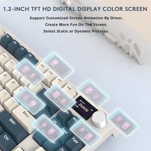 MAMBASNAKE ATTACK SHARK K86 Wireless Mechanical Keyboard with 1.2" TFT Color Display & CNC Knob,Hot Swappable RGB Backlit,2.4GHz/BT/Wired Modes,Customizable Blue Whale Switch,PBT Keycaps for WIN/MAC (Blue White) - Image 4