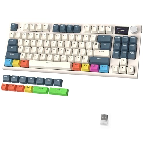 MAMBASNAKE ATTACK SHARK K86 Wireless Mechanical Keyboard with 1.2" TFT Color Display & CNC Knob,Hot Swappable RGB Backlit,2.4GHz/BT/Wired Modes,Customizable Blue Whale Switch,PBT Keycaps for WIN/MAC (Blue White) - Image 1