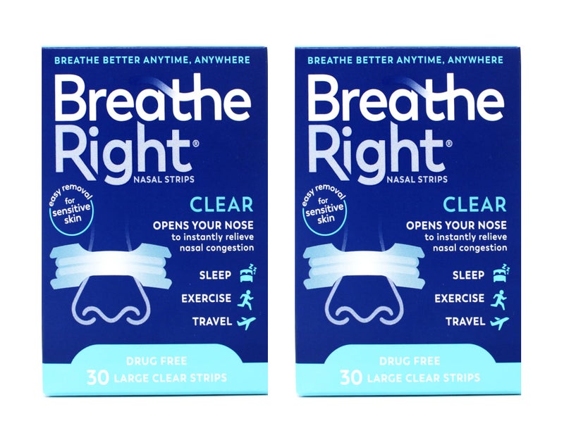 Breathe Right Nasal Strips to Stop Snoring, Drug-Free, Clear for Sensitive Skin, 30 count (Pack of 2) ( Pack May Vary ) - Image 2