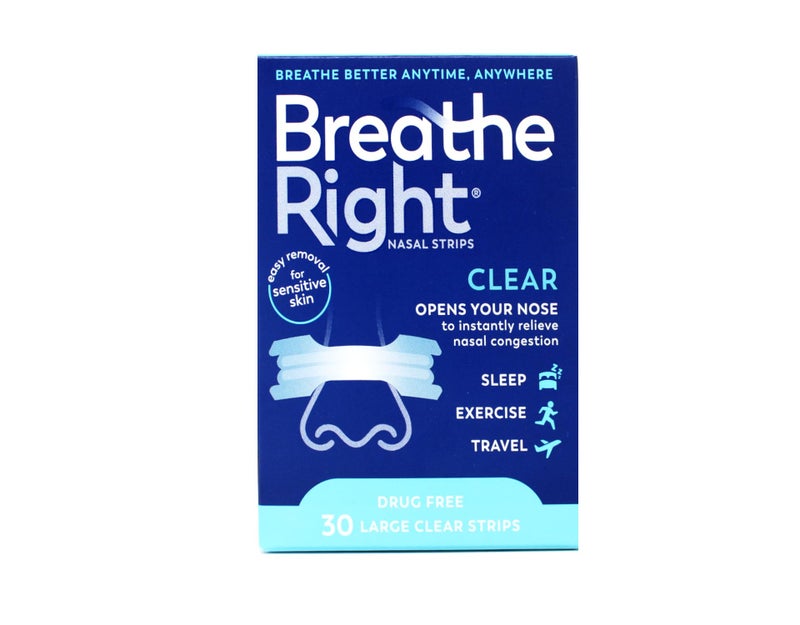 Breathe Right Nasal Strips to Stop Snoring, Drug-Free, Clear for Sensitive Skin, 30 count (Pack of 2) ( Pack May Vary ) - Image 1