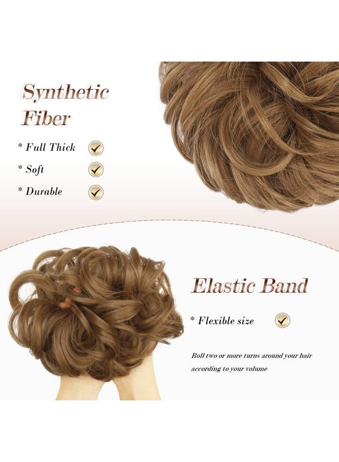 FESHFEN Messy Bun Hair Piece - Large Wavy Curly Elastic Hair Bun Scrunchies Ponytail Extensions Synthetic Chignon Hairpieces for Women, Strawberry Blonde 1.94oz - Image 4
