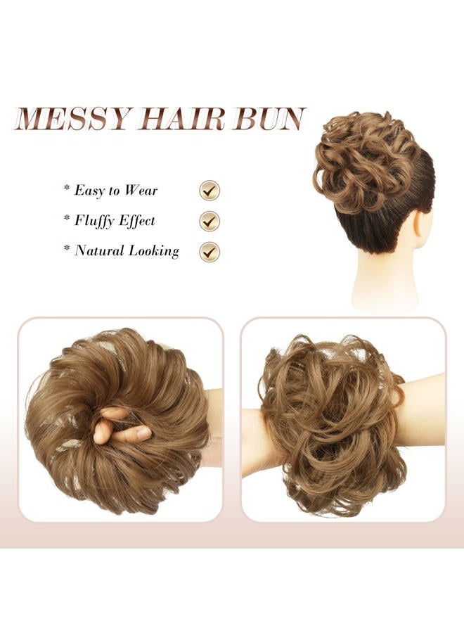 FESHFEN Messy Bun Hair Piece - Large Wavy Curly Elastic Hair Bun Scrunchies Ponytail Extensions Synthetic Chignon Hairpieces for Women, Strawberry Blonde 1.94oz - Image 3