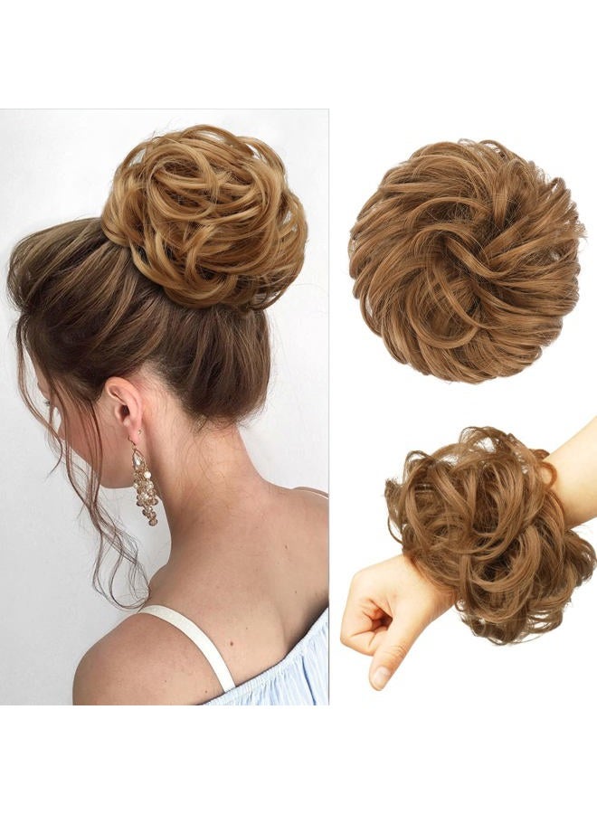 FESHFEN Messy Bun Hair Piece - Large Wavy Curly Elastic Hair Bun Scrunchies Ponytail Extensions Synthetic Chignon Hairpieces for Women, Strawberry Blonde 1.94oz - Image 1