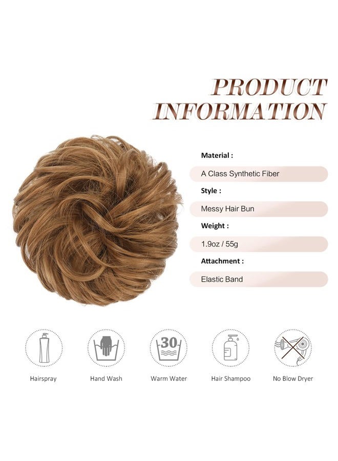 FESHFEN Messy Bun Hair Piece - Large Wavy Curly Elastic Hair Bun Scrunchies Ponytail Extensions Synthetic Chignon Hairpieces for Women, Strawberry Blonde 1.94oz - Image 5