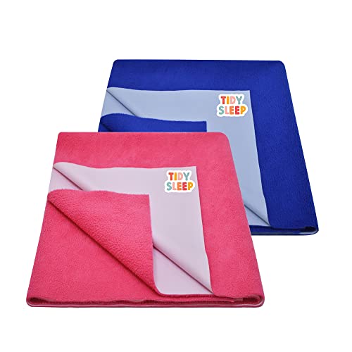 Tidy Sleep Instadry Anti-Piling Fleece Extra Absorbent Quick Dry Sheet for New Born Babies, Cotton Bed Protector Mattress Pack of 2 Pink-Blue Medium (100x70) cm - Image 1