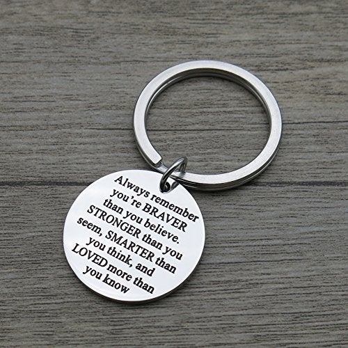 simdes Always Remember You Are Braver Stronger Smarter Than You Think Stainless Steel Inspirational Pendant Keychain Key Ring - Image 4