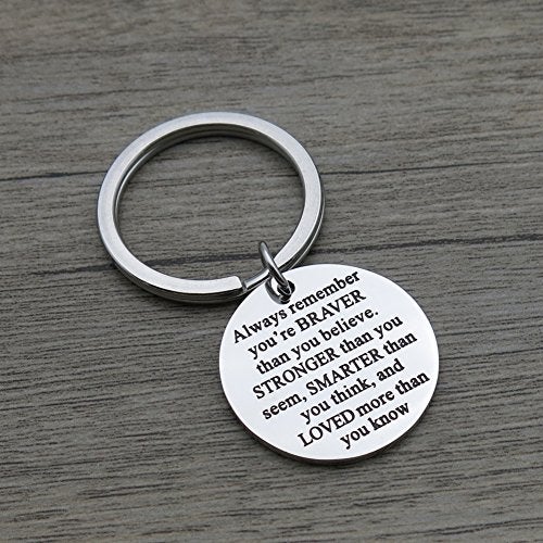 simdes Always Remember You Are Braver Stronger Smarter Than You Think Stainless Steel Inspirational Pendant Keychain Key Ring - Image 2