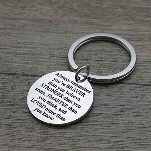 simdes Always Remember You Are Braver Stronger Smarter Than You Think Stainless Steel Inspirational Pendant Keychain Key Ring - Image 3