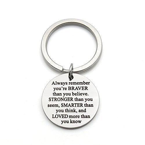 simdes Always Remember You Are Braver Stronger Smarter Than You Think Stainless Steel Inspirational Pendant Keychain Key Ring - Image 1