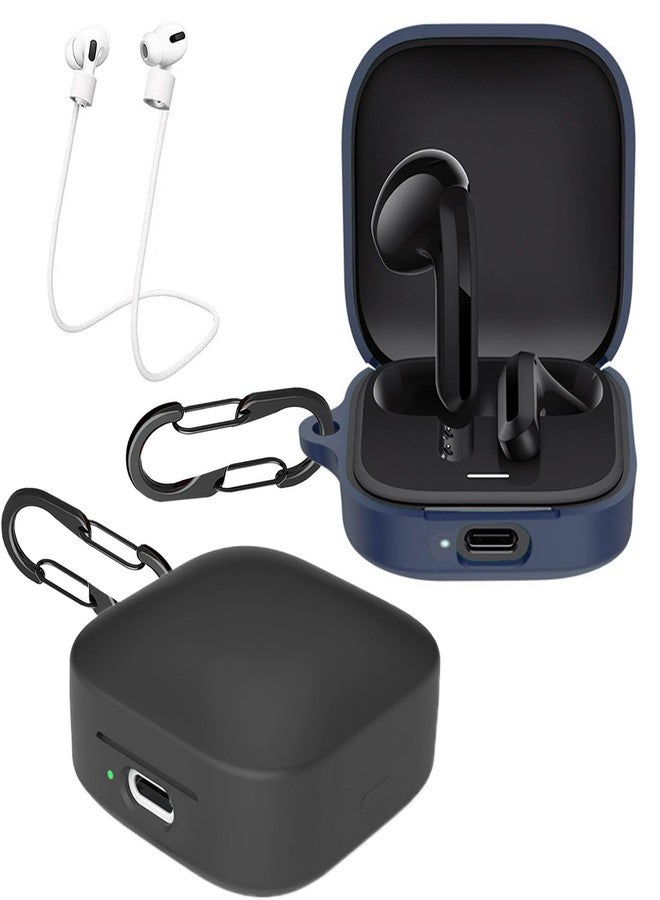 EasyBee [عبوة 2] غلاف easyBee متوافق مع سماعات Xiaomi Redmi Buds 6 غطاء شحن نشط، مع 2 سلسلة مفاتيح وحزام مضاد للفقدان، مجموعة واقية رقيقة للغاية من السيليكون السائل الناعم - أسود وأزرق - Image 1