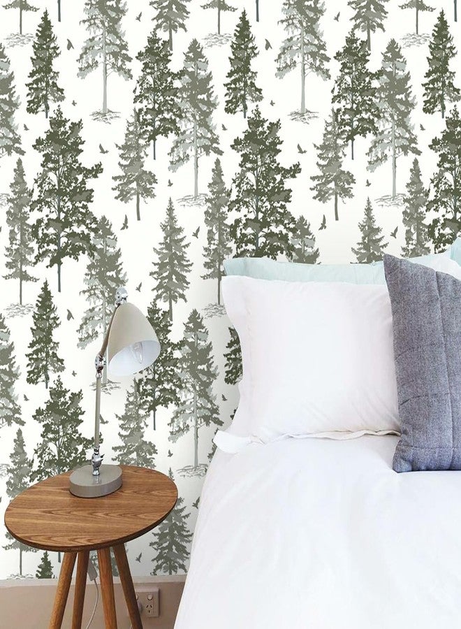 Timeet Dark Green Forest Wallpaper Peel and Stick Wallpaper Green Contact Paper 16.14"x118.11" Self-Adhesive Removable Wallpaper Tree Wall Mural for Wall Decor - Image 2