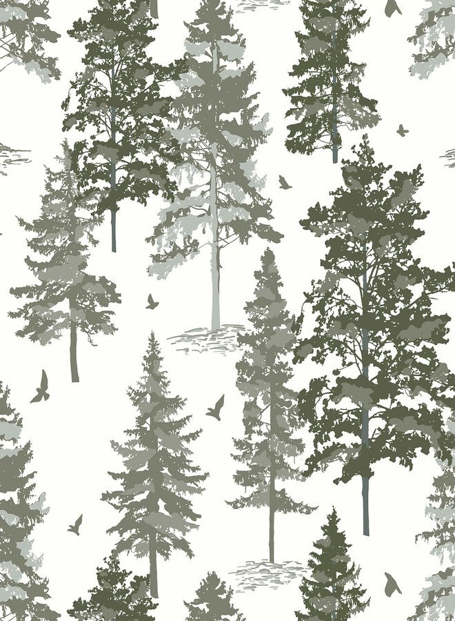 Timeet Dark Green Forest Wallpaper Peel and Stick Wallpaper Green Contact Paper 16.14"x118.11" Self-Adhesive Removable Wallpaper Tree Wall Mural for Wall Decor - Image 1