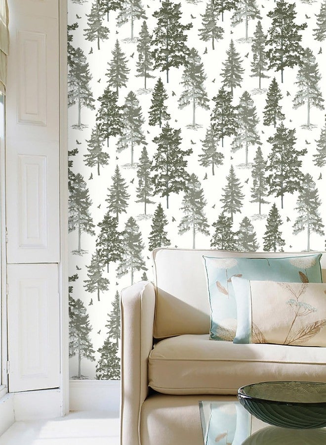 Timeet Dark Green Forest Wallpaper Peel and Stick Wallpaper Green Contact Paper 16.14"x118.11" Self-Adhesive Removable Wallpaper Tree Wall Mural for Wall Decor - Image 3