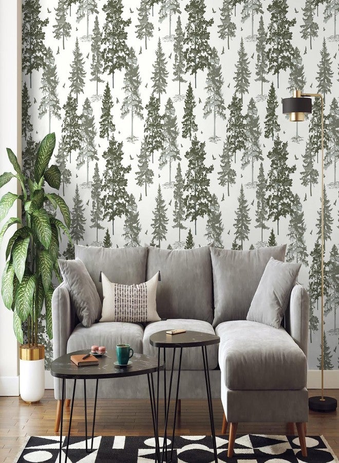 Timeet Dark Green Forest Wallpaper Peel and Stick Wallpaper Green Contact Paper 16.14"x118.11" Self-Adhesive Removable Wallpaper Tree Wall Mural for Wall Decor - Image 4