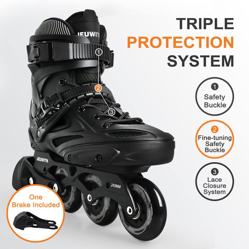 JEUWITH Inline Skates for Women Men, Outdoor Street Blades Roller Adult Male Female, Professional Fitness Roller Skates Blades for Unisex (Black) - Image 2