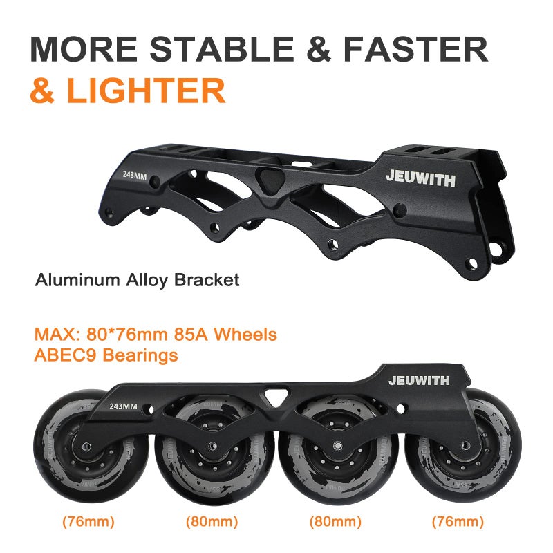JEUWITH Inline Skates for Women Men, Outdoor Street Blades Roller Adult Male Female, Professional Fitness Roller Skates Blades for Unisex (Black) - Image 3
