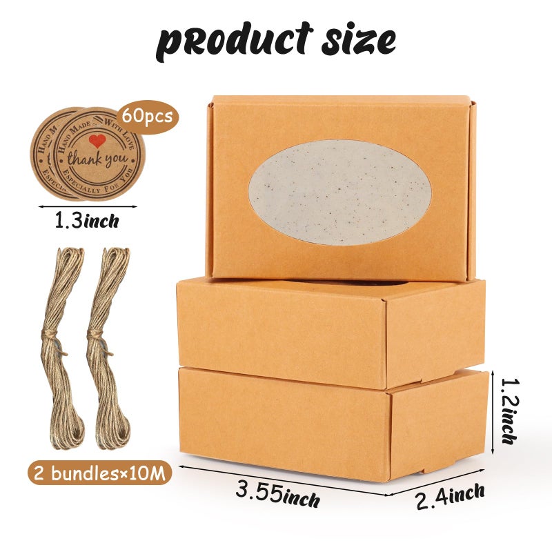 RYKOMO 60 PCS Kraft Soap Boxes with Window - Mini Soap Gift Boxes for Homemade Bakery, Candy, Cookies Packaging - 3.55 x 2.4 x 1.2 Inch - Image 2