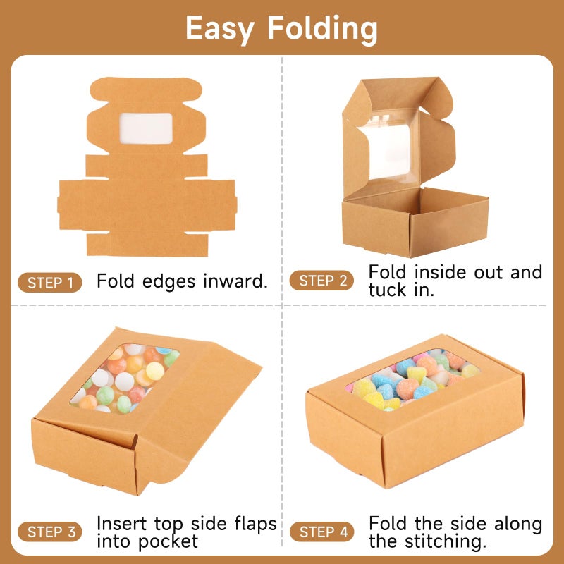 RYKOMO 60 PCS Kraft Soap Boxes with Window - Mini Soap Gift Boxes for Homemade Bakery, Candy, Cookies Packaging - 3.55 x 2.4 x 1.2 Inch - Image 3