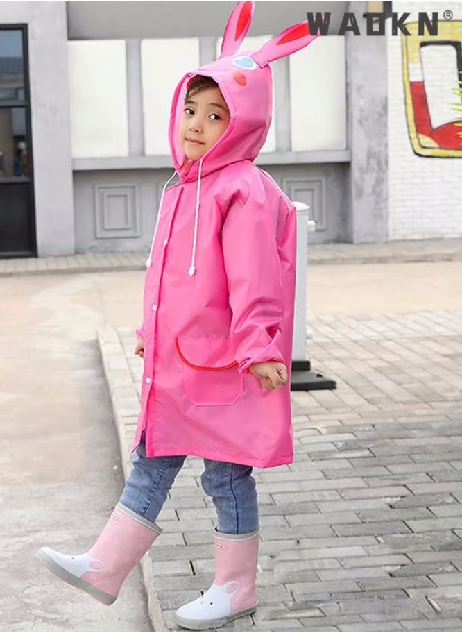 WAOKN Children's raincoats, Cartoon Kids Rain Jacket, Blue Car Girls Hooded Rain Poncho Outdoors Kids Transparent Raincoat Student Rain Suit Waterproof Durable Windbreaker (Pink Rabbit)  - Image 1