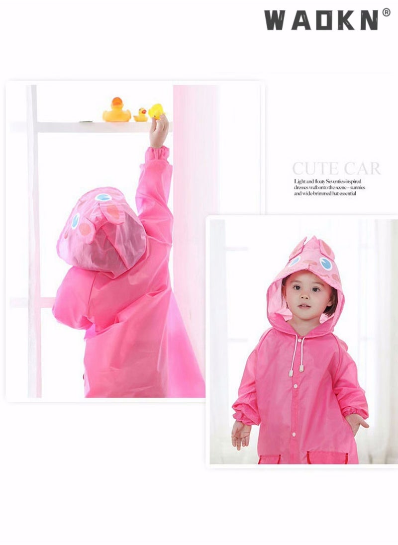 WAOKN Children's raincoats, Cartoon Kids Rain Jacket, Blue Car Girls Hooded Rain Poncho Outdoors Kids Transparent Raincoat Student Rain Suit Waterproof Durable Windbreaker (Pink Rabbit)  - Image 4