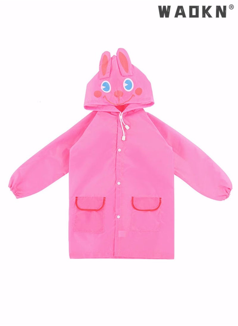 WAOKN Children's raincoats, Cartoon Kids Rain Jacket, Blue Car Girls Hooded Rain Poncho Outdoors Kids Transparent Raincoat Student Rain Suit Waterproof Durable Windbreaker (Pink Rabbit)  - Image 2
