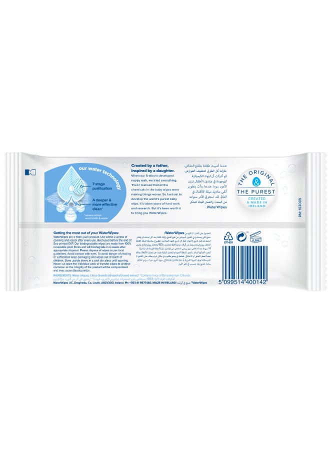 WaterWipes Original Plastic Free Baby Wipes, 60 Wet Wipes, 99.9% Water Based And Unscented For Sensitive Skin - Image 2