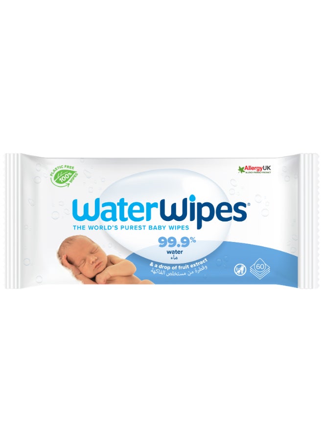WaterWipes Original Plastic Free Baby Wipes, 60 Wet Wipes, 99.9% Water Based And Unscented For Sensitive Skin - Image 1