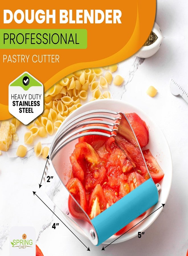 Spring Chef Large Dough Blender for Baking, Heavy Duty Dough Cutter Tool, Stainless Steel Puff Pastry Cutter Tool with Sharp Blades, Dishwasher Safe Manual Pastry Blender for Easy Mixing - Teal - Image 2