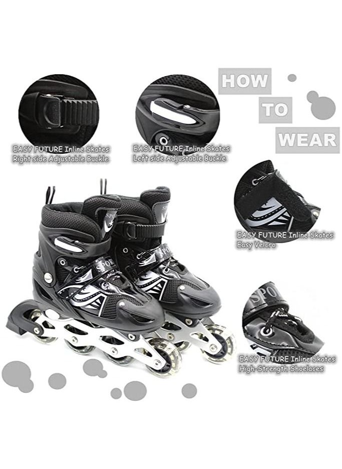EASY FUTURE Inline Skates Adjustable Size Roller Skates with Flashing Wheels for Outdoor Indoor Children Skate Shoes for Boys and Girls Black Colour  - Image 3
