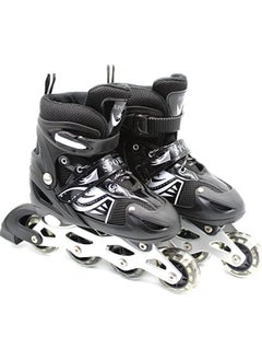EASY FUTURE Inline Skates Adjustable Size Roller Skates with Flashing Wheels for Outdoor Indoor Children Skate Shoes for Boys and Girls Black Colour  - Image 1