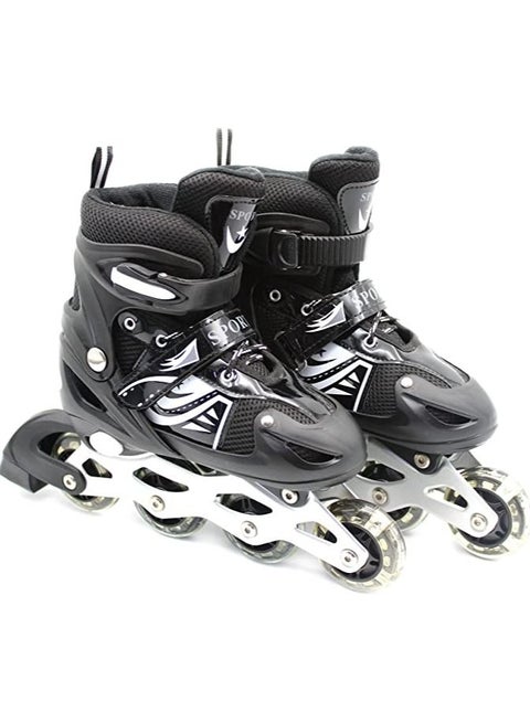 Inline Skates Adjustable Size Roller Skates with Flashing Wheels for Outdoor Indoor Children Skate Shoes for Boys and Girls Black Colour
