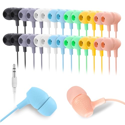 Wensdo Kids Earbuds Bulk 100 Pack Macaron Colors Mixed, Wholesale Durable Earphones in-Ear Headphones Perfect for Schools Classroom Students Teens Children Gift and Adult - Image 1